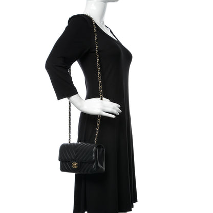 Chanel Lambskin Chevron Quilted Mini Rectangular Flap Black 2 of 13