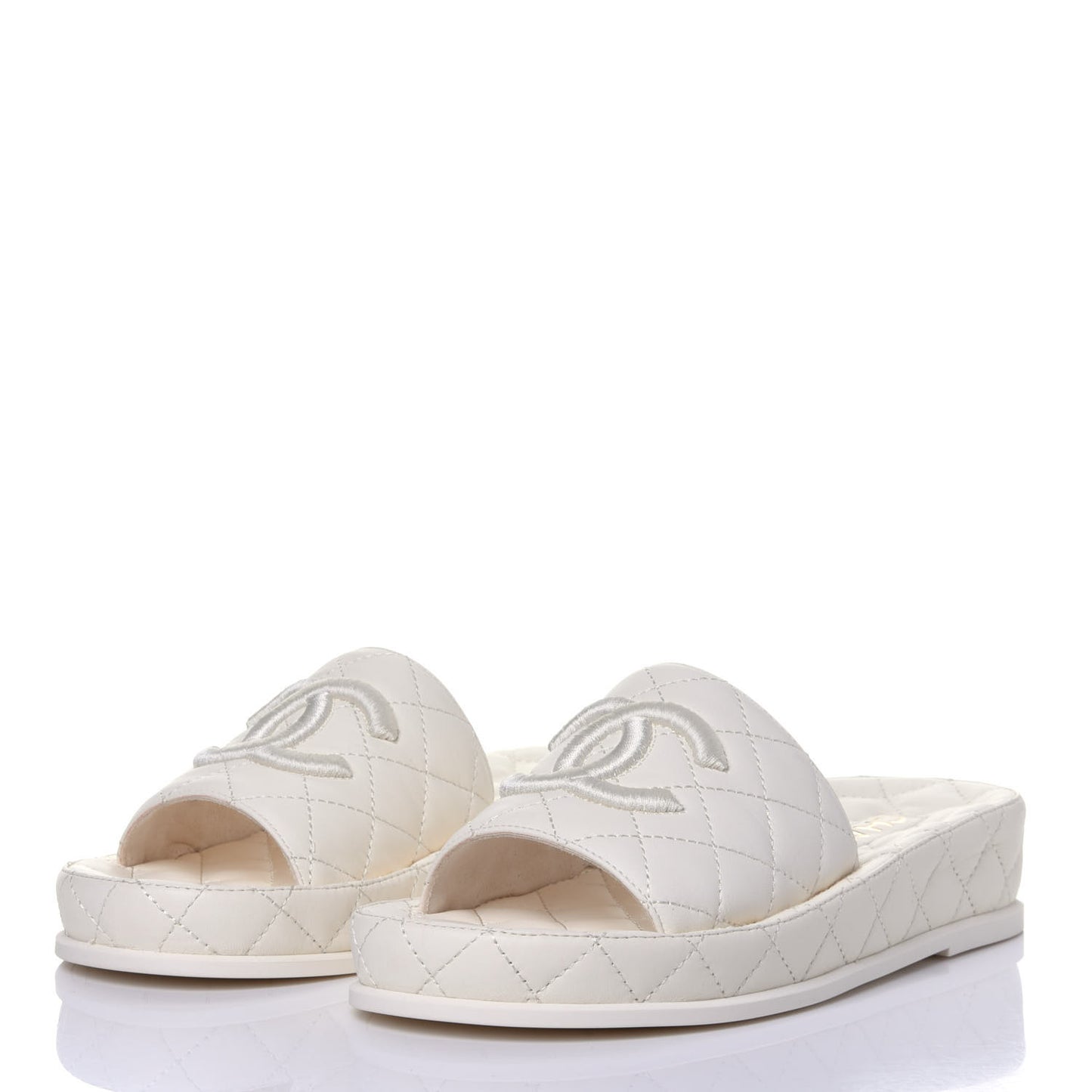 Lambskin Quilted CC Mules Sandals 36 Ivory