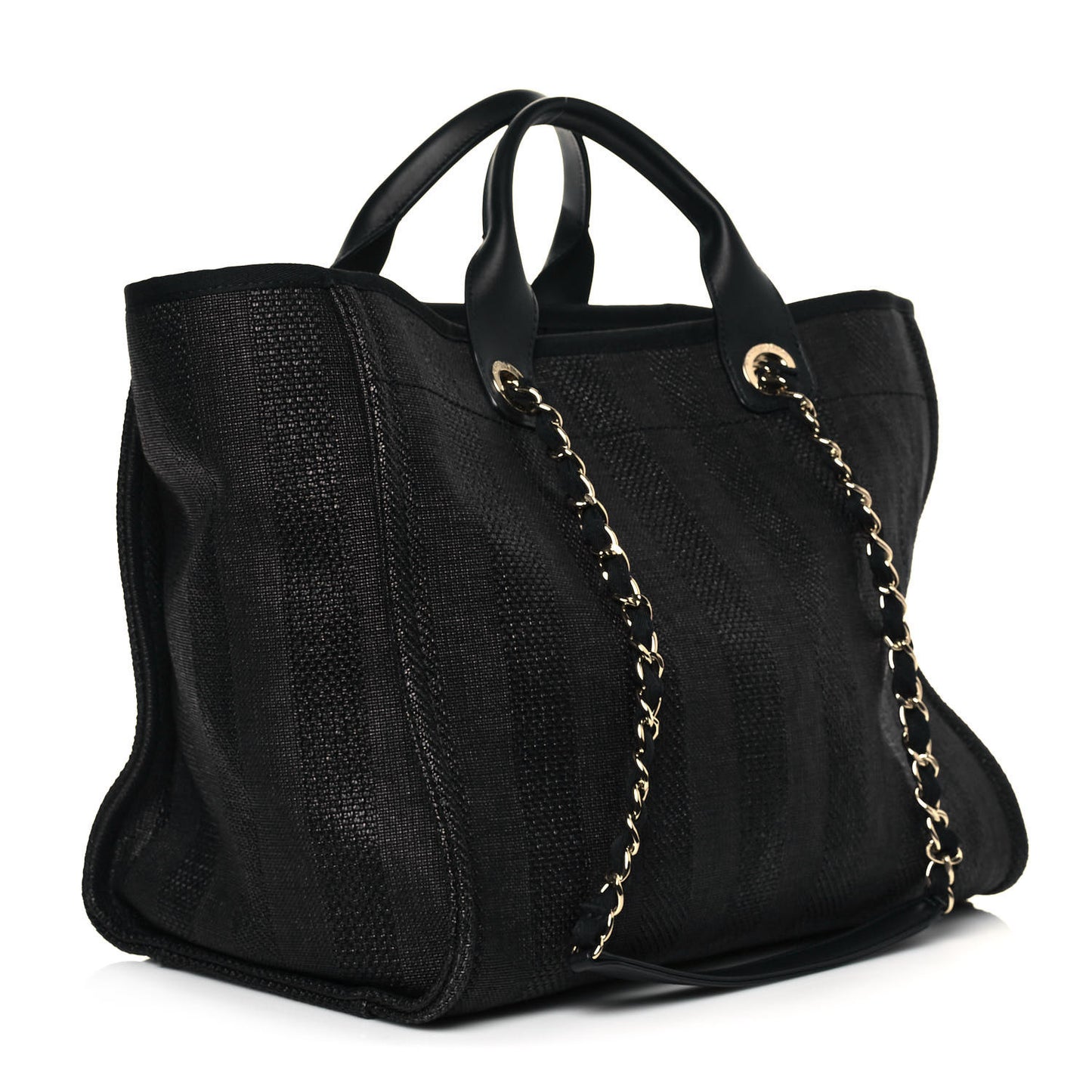 Mixed Fibers Calfskin Striped Medium Deauville Tote Black