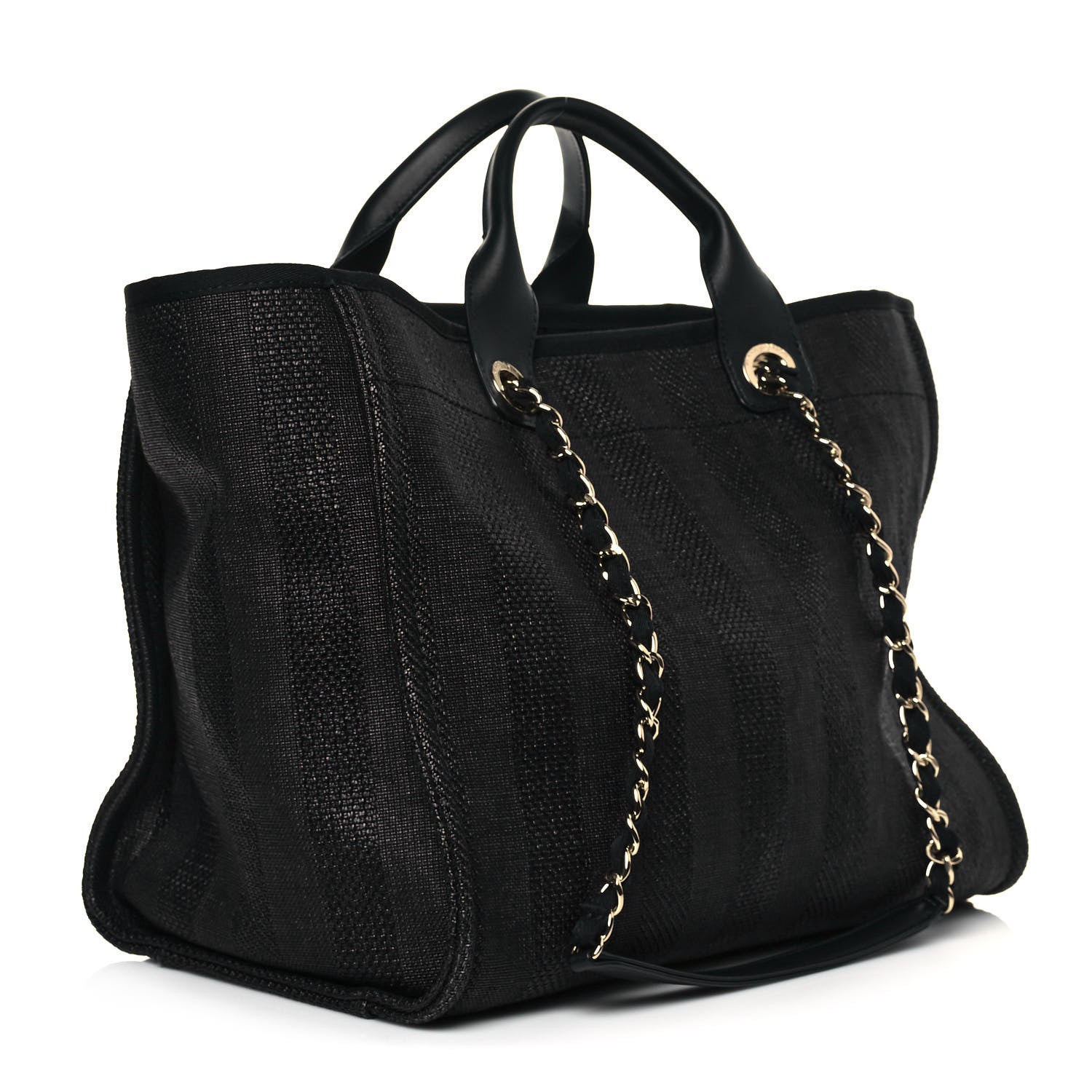 Chanel Mixed Fibers Calfskin Striped Medium Deauville Tote Black 3 of 11