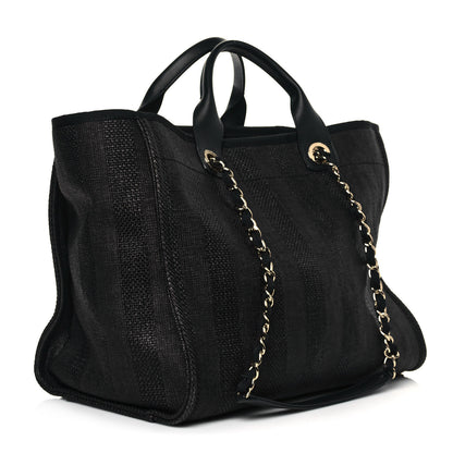 Chanel Mixed Fibers Calfskin Striped Medium Deauville Tote Black 3 of 11