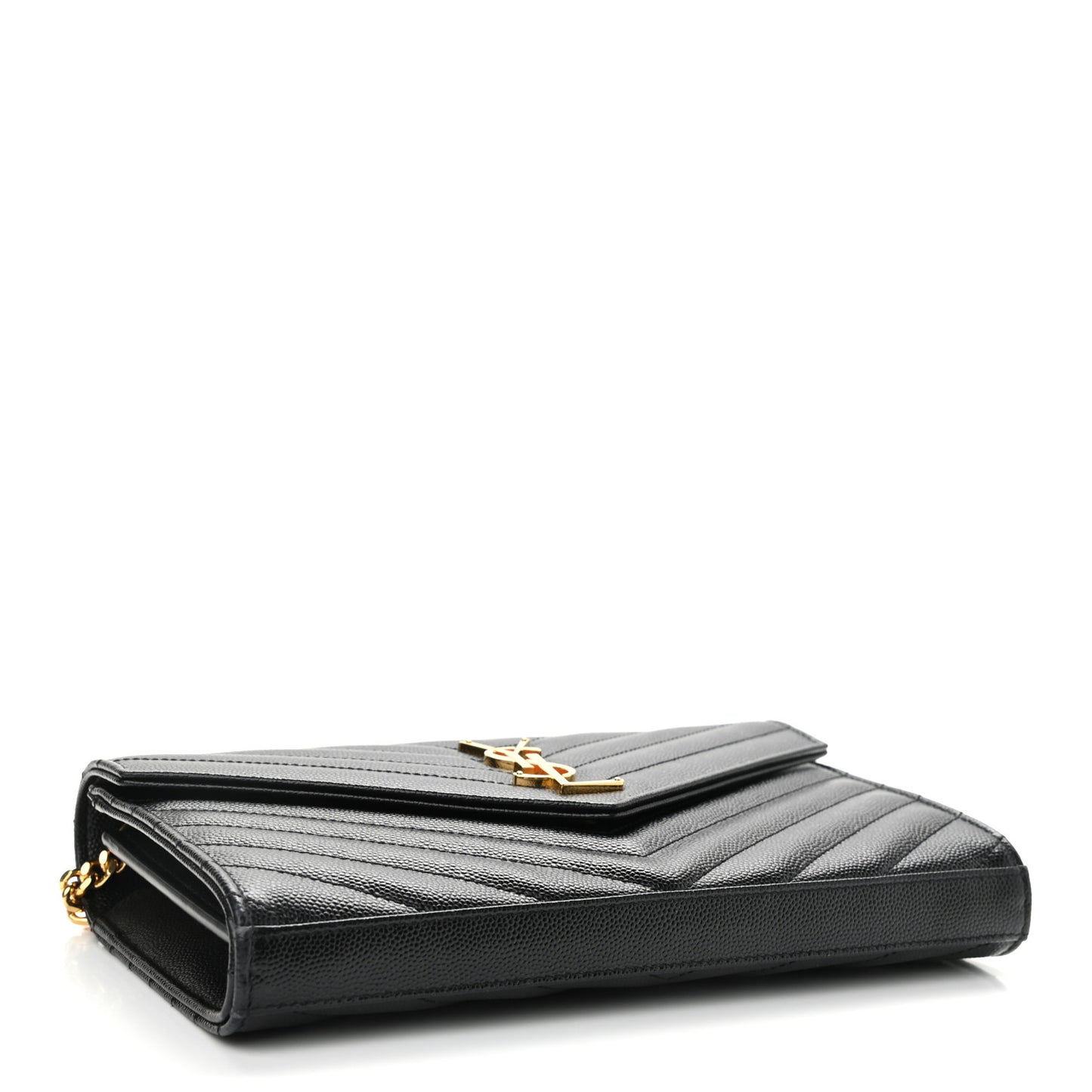 Grain De Poudre Matelasse Chevron Monogram Chain Wallet Black