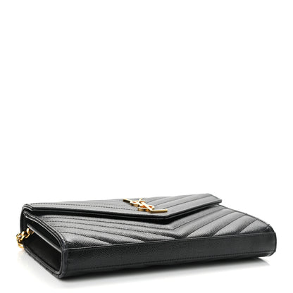 Saint Laurent Grain De Poudre Matelasse Chevron Monogram Chain Wallet Black 4 of 10