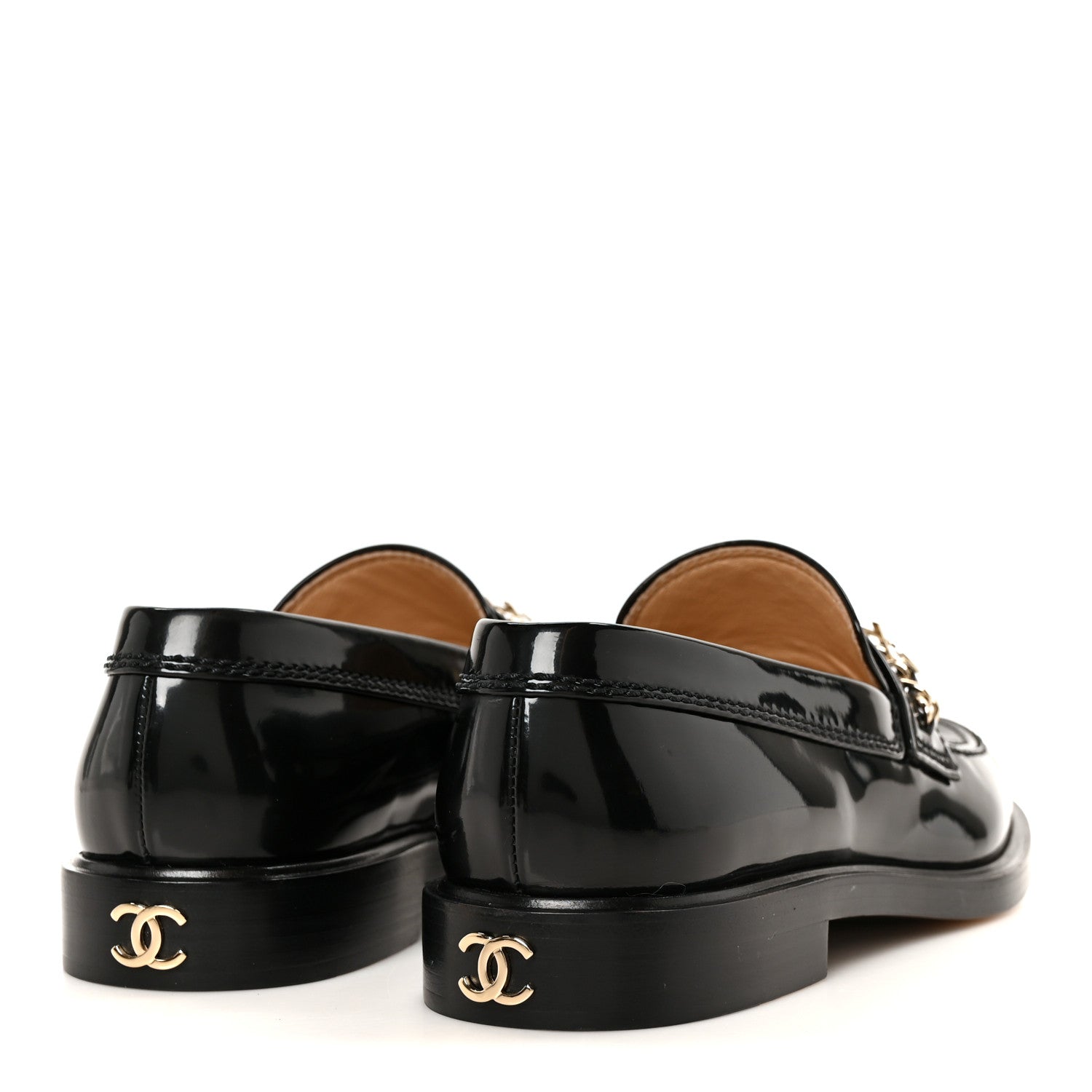 Chanel Shiny Calfskin Logo Loafers 38.5 Black 5 of 10
