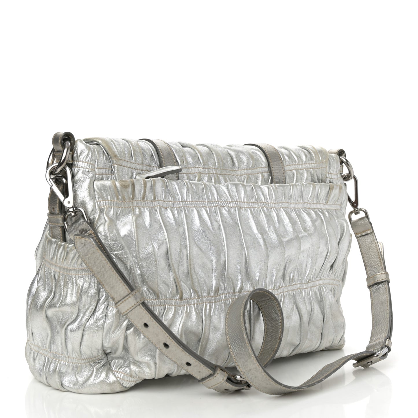 Metallic Nappa Gaufre Messenger Tote Argento