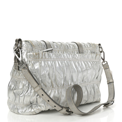 Prada Metallic Nappa Gaufre Messenger Tote Argento 3 of 19
