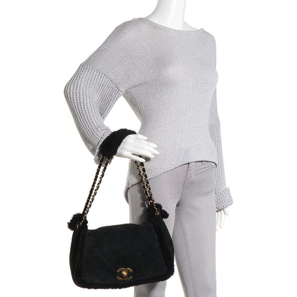 Chanel Shearling Suede Quilted Fur Flap Black 2 of 8