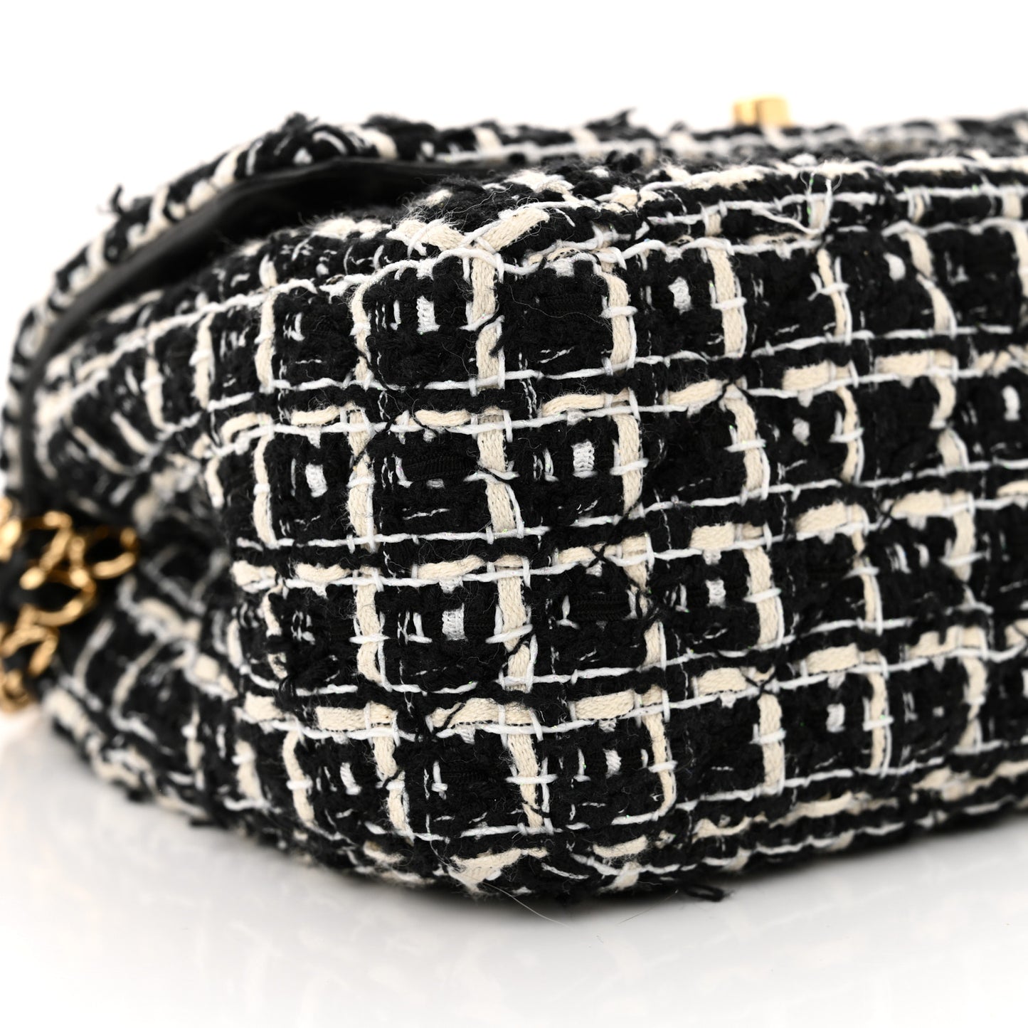 Tweed Quilted Multi Chain Mini Flap Black Ecru White