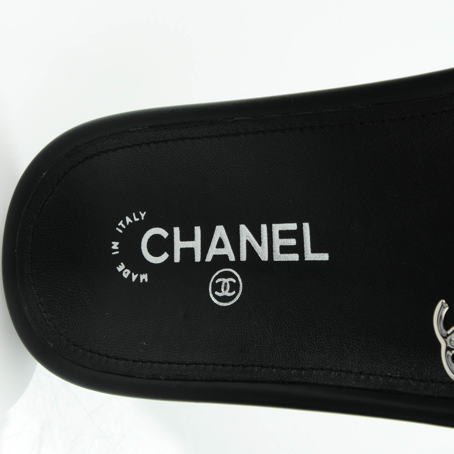 Chanel Tweed Lambskin Chain Flat Sandals 42 Black White 8 of 8