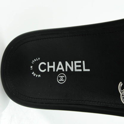 Chanel Tweed Lambskin Chain Flat Sandals 42 Black White 8 of 8