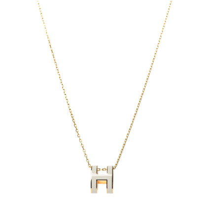 Hermes Lacquered Gold Pop H Pendant Necklace White 1 of 6