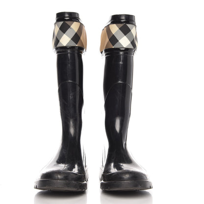 Burberry Rubber Nova Check Rain Boots 36 Black 2 of 13