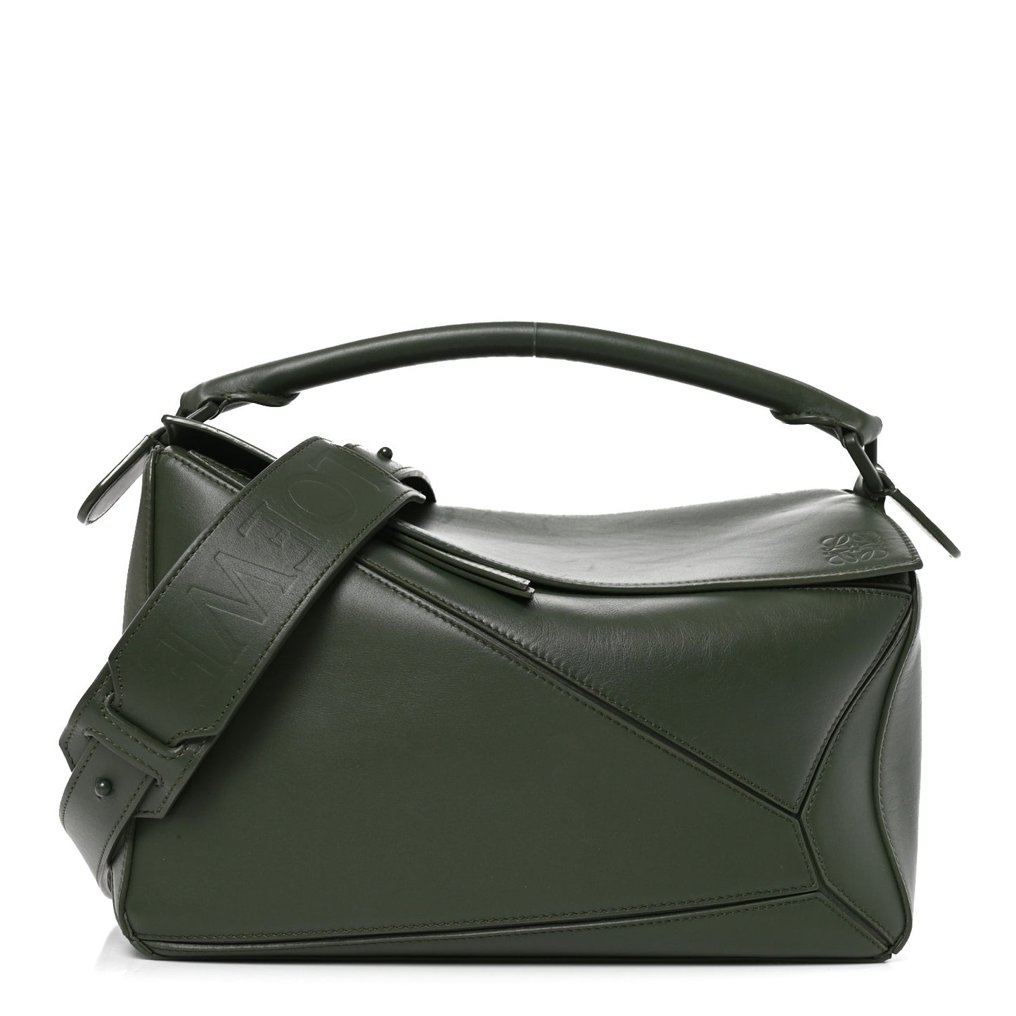 Satin Calfskin Monochrome Medium Puzzle Bag Vintage Khaki