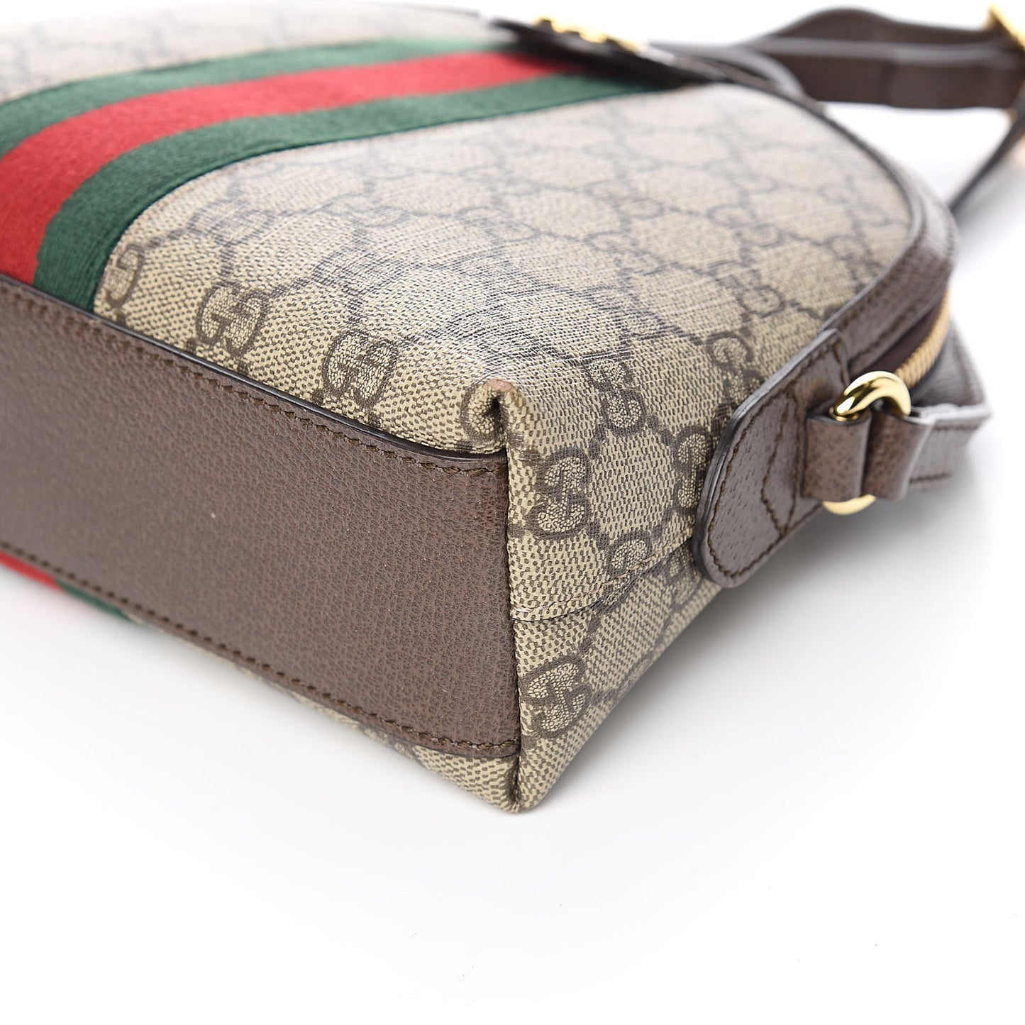 GG Supreme Monogram Textured Dollar Calfskin Web Small Ophidia Dome Shoulder Bag Beige Ebony New Acero