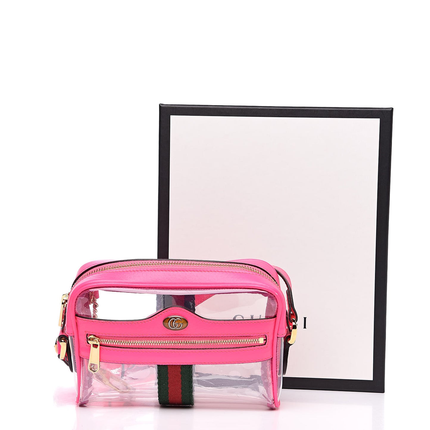 Vinyl Web Mini Ophidia Transparent Shoulder Bag Fluorescent Fuchsia