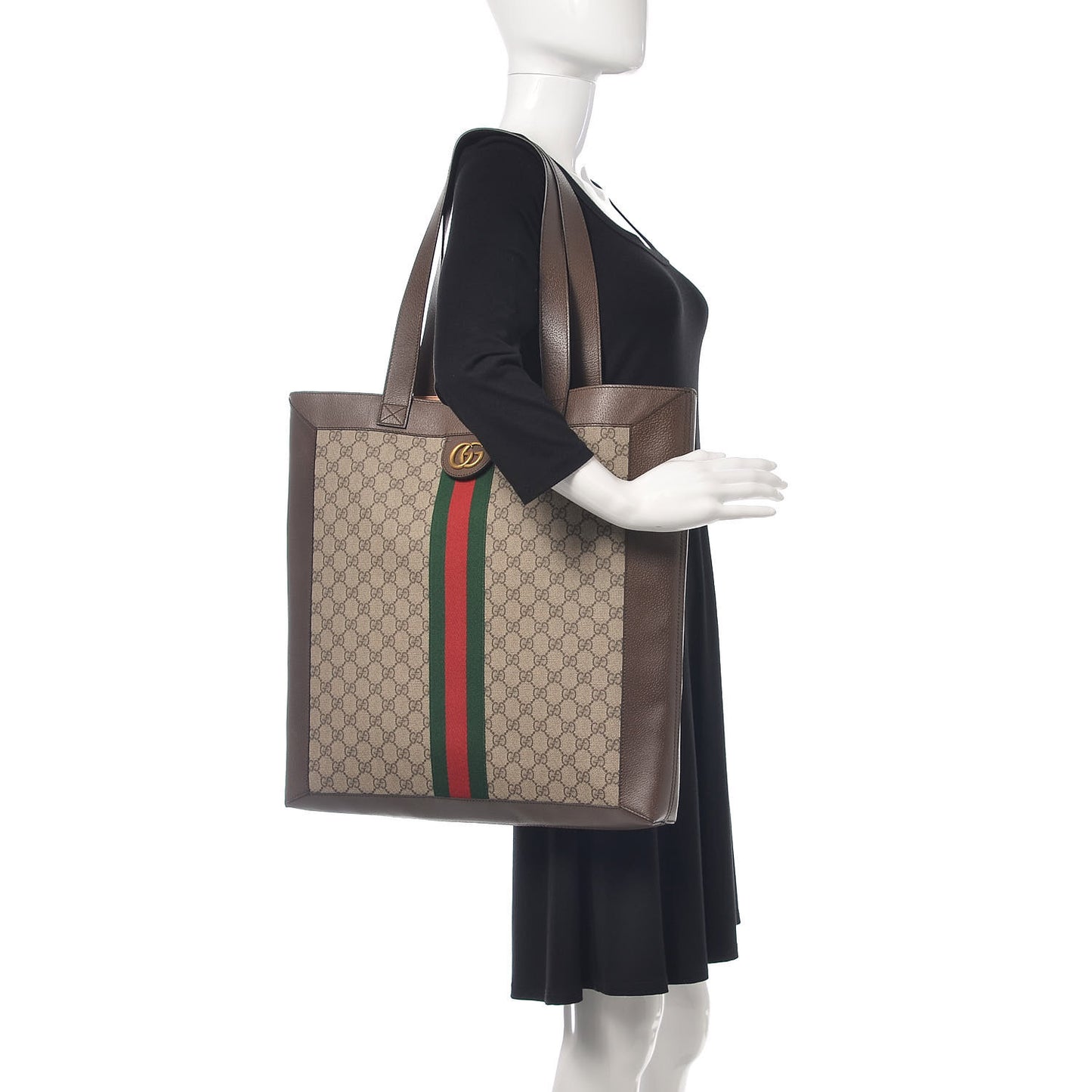 GG Supreme Monogram Web Large Ophidia Vertical Shopping Tote Brown