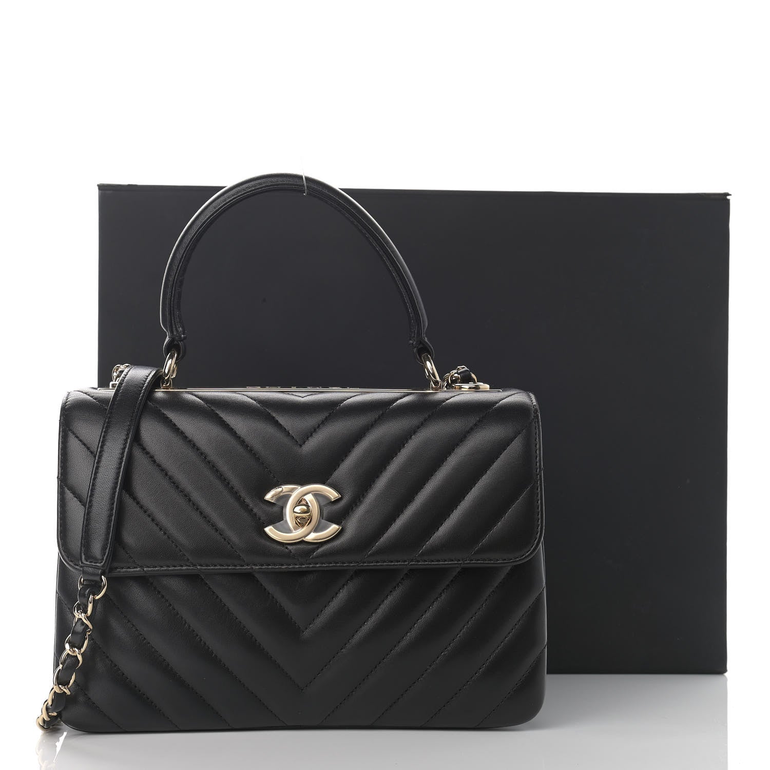 Chanel Lambskin Chevron Quilted Small Trendy CC Dual Handle Flap Bag Black 14 of 14