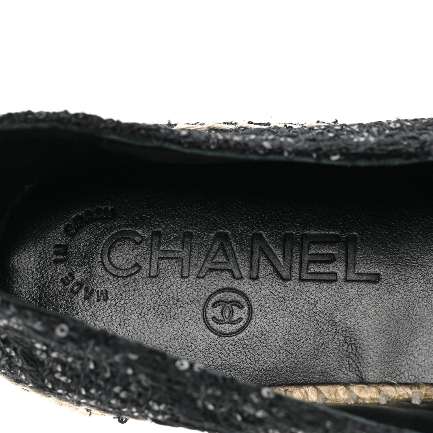 Chanel Tweed Patent Goatskin Sequin CC Espadrilles 36 Black 7 of 8