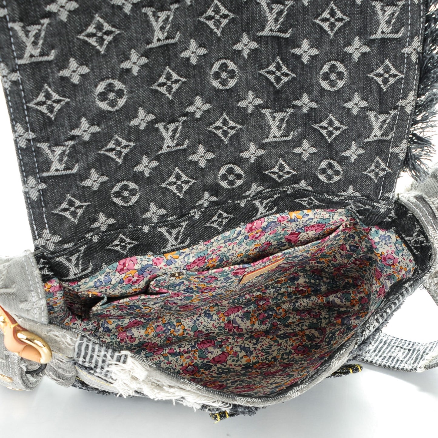 Denim Patchwork Posty Messenger Bag Gris