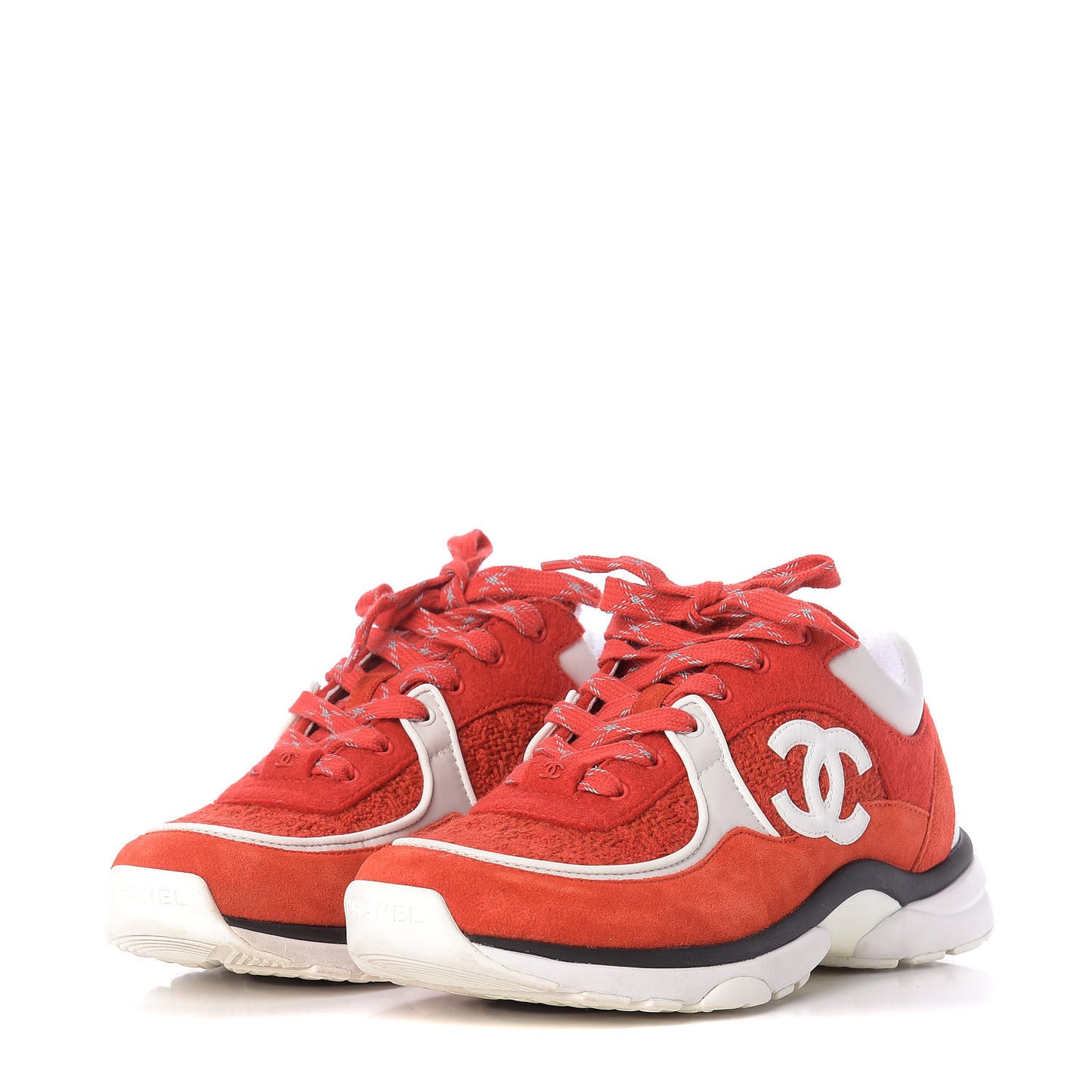Tweed Suede Felt CC Sneakers 39 Red