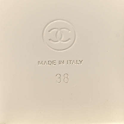 Chanel Lambskin Embroidered Logo Mules 38 Ivory Black 7 of 10