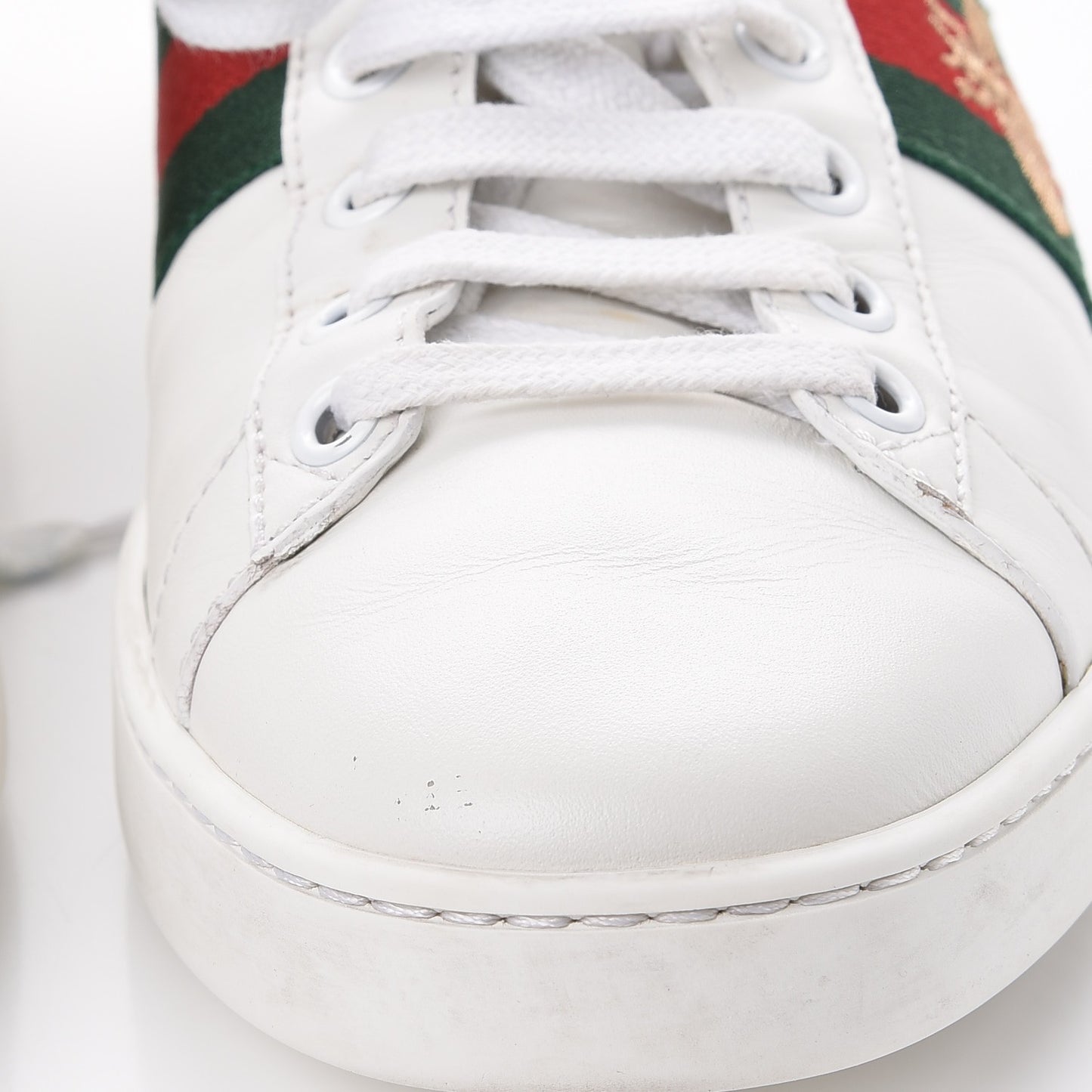 Calfskin Ayers Bee Embroidered Womens Ace Sneakers 37.5 White Green