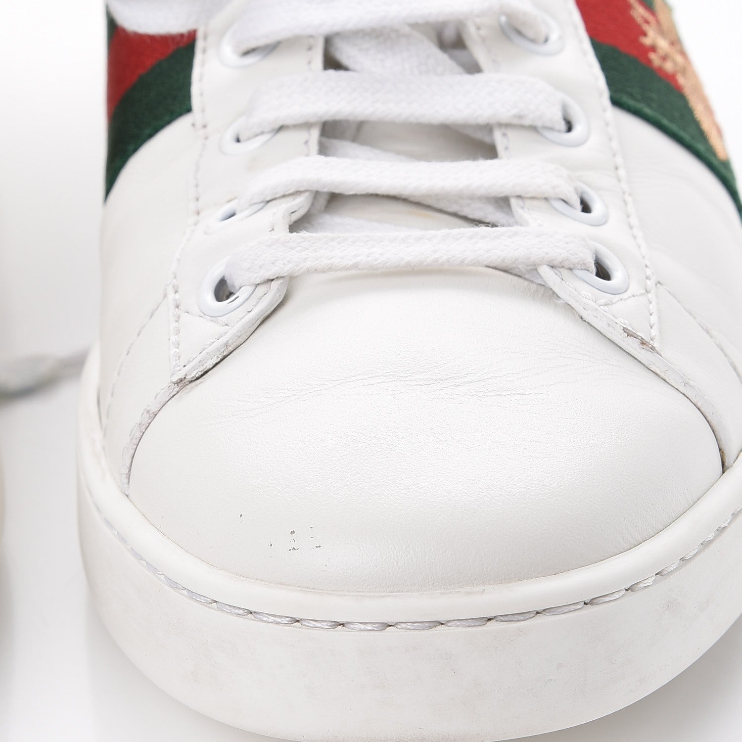 Gucci Calfskin Ayers Bee Embroidered Womens Ace Sneakers 37.5 White Green 11 of 13