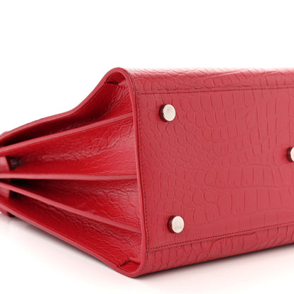 Saint Laurent Calfskin Crocodile Embossed Small Sac de Jour Eros Red 9 of 12