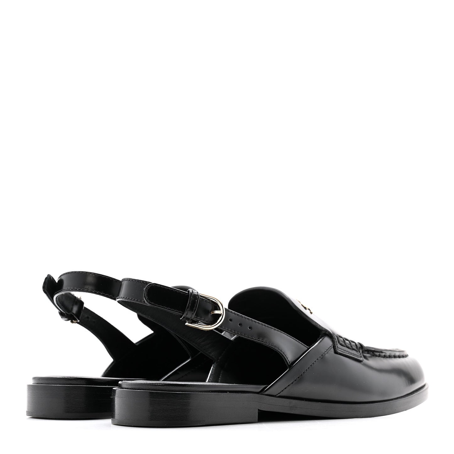 Shiny Calfskin Slingback Loafers 39 Black