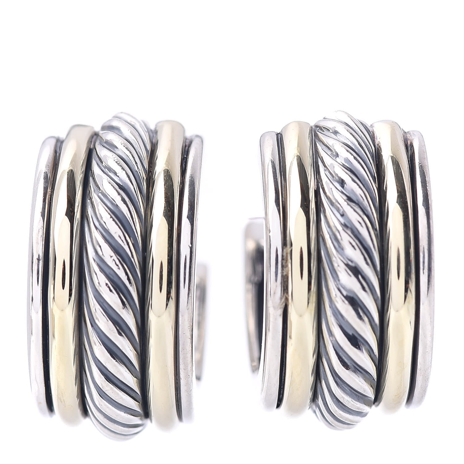 David Yurman Sterling Silver 14K Yellow Gold 10mm Cable Classics Hoop Earrings 1 of 4