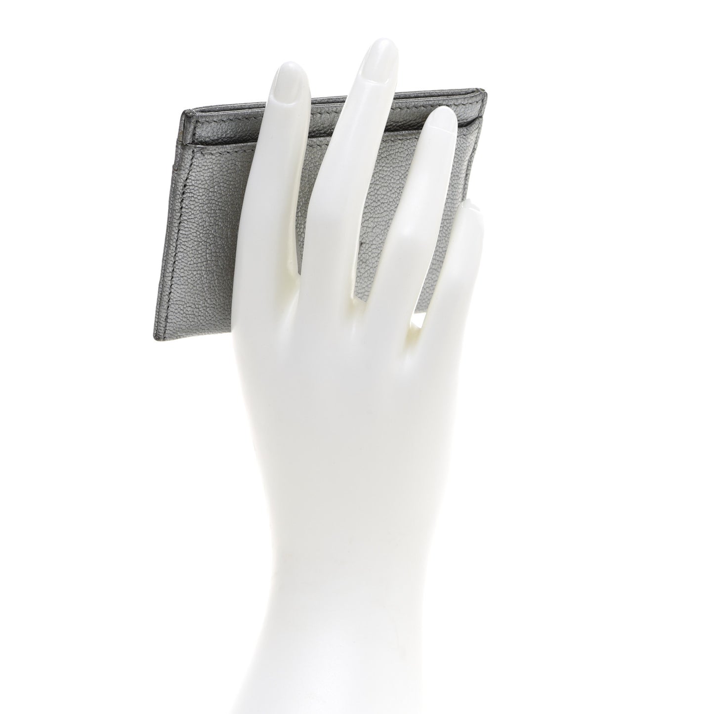 Metallic Goatskin CC Button Card Holder Silver