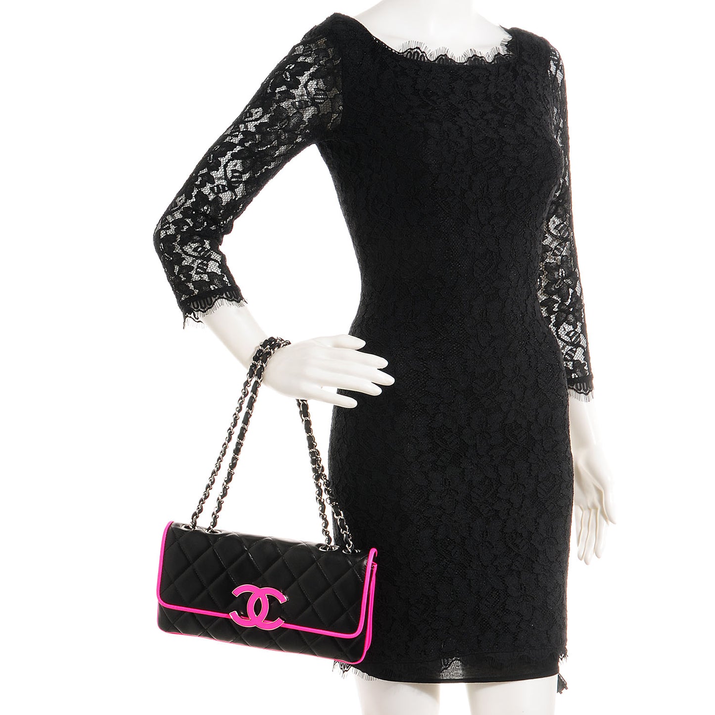 Lambskin Quilted Bi-Color Flap Black Pink