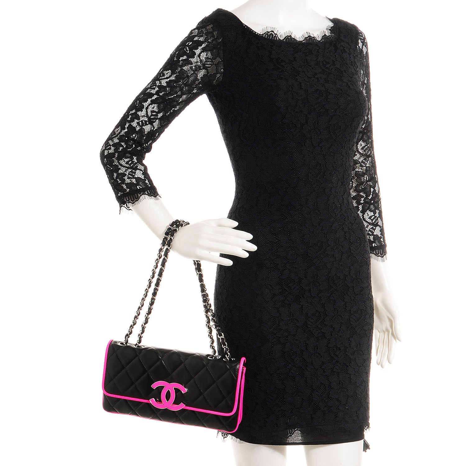 Chanel Lambskin Quilted Bi-Color Flap Black Pink 2 of 9