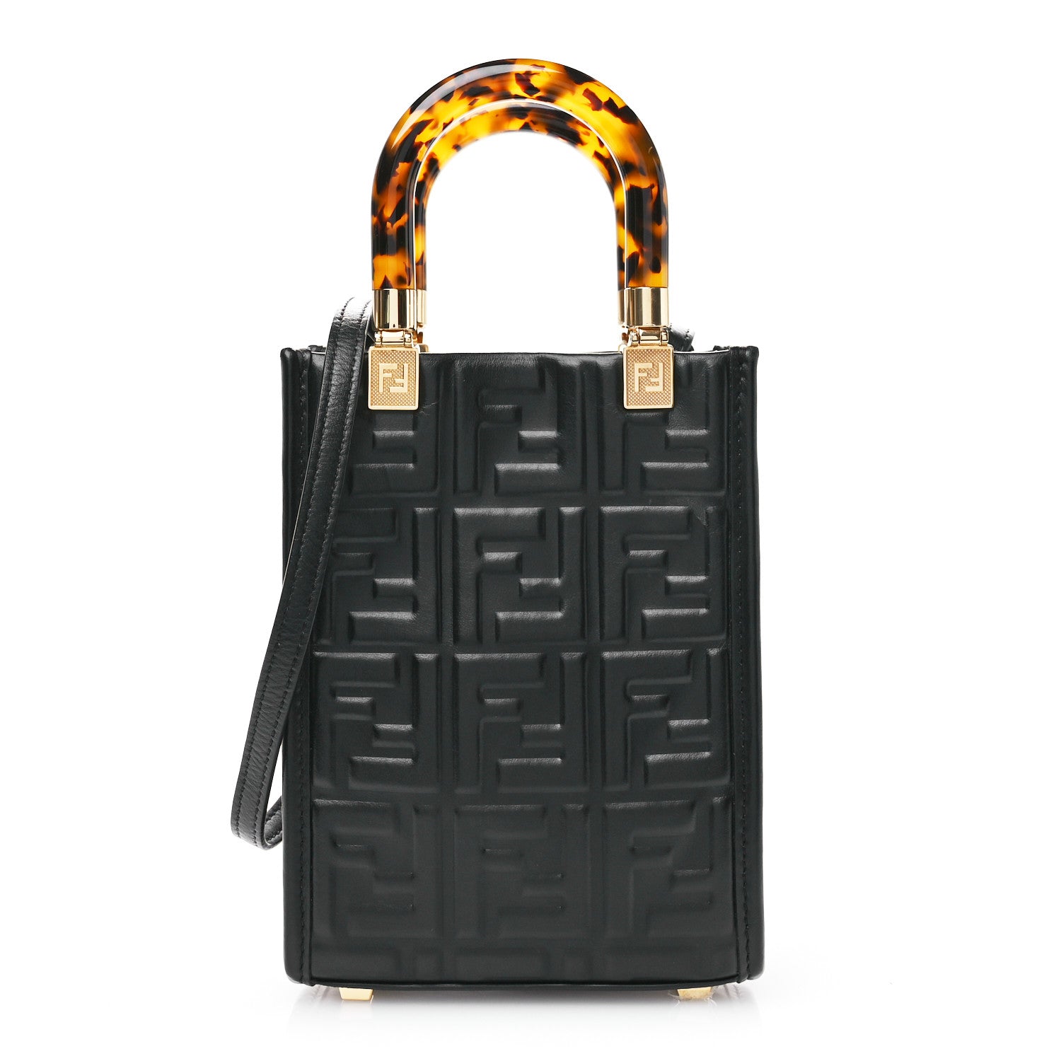 Fendi Vitello Plexiglass FF Embossed Mini Fendi Sunshine Shopper Tote Black 1 of 10