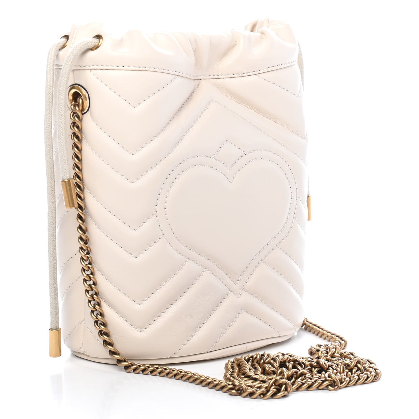 Calfskin Matelasse Mini GG Marmont 2.0 Bucket Bag White