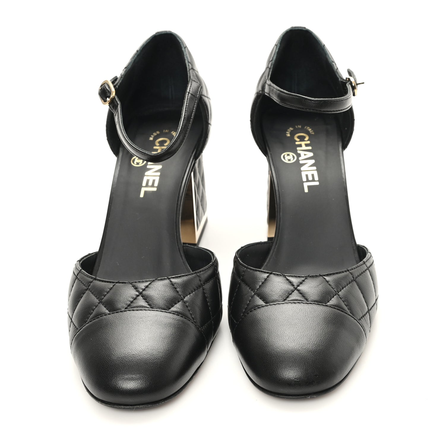 Lambskin Quilted Cap Toe Mary Jane Pumps 39.5 Black