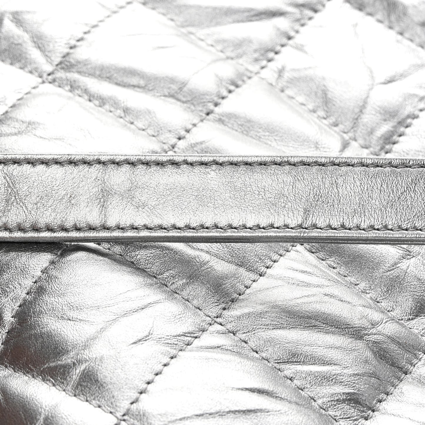 Metallic Crackled Calfskin Quilted Large Big Bang Hobo Silver