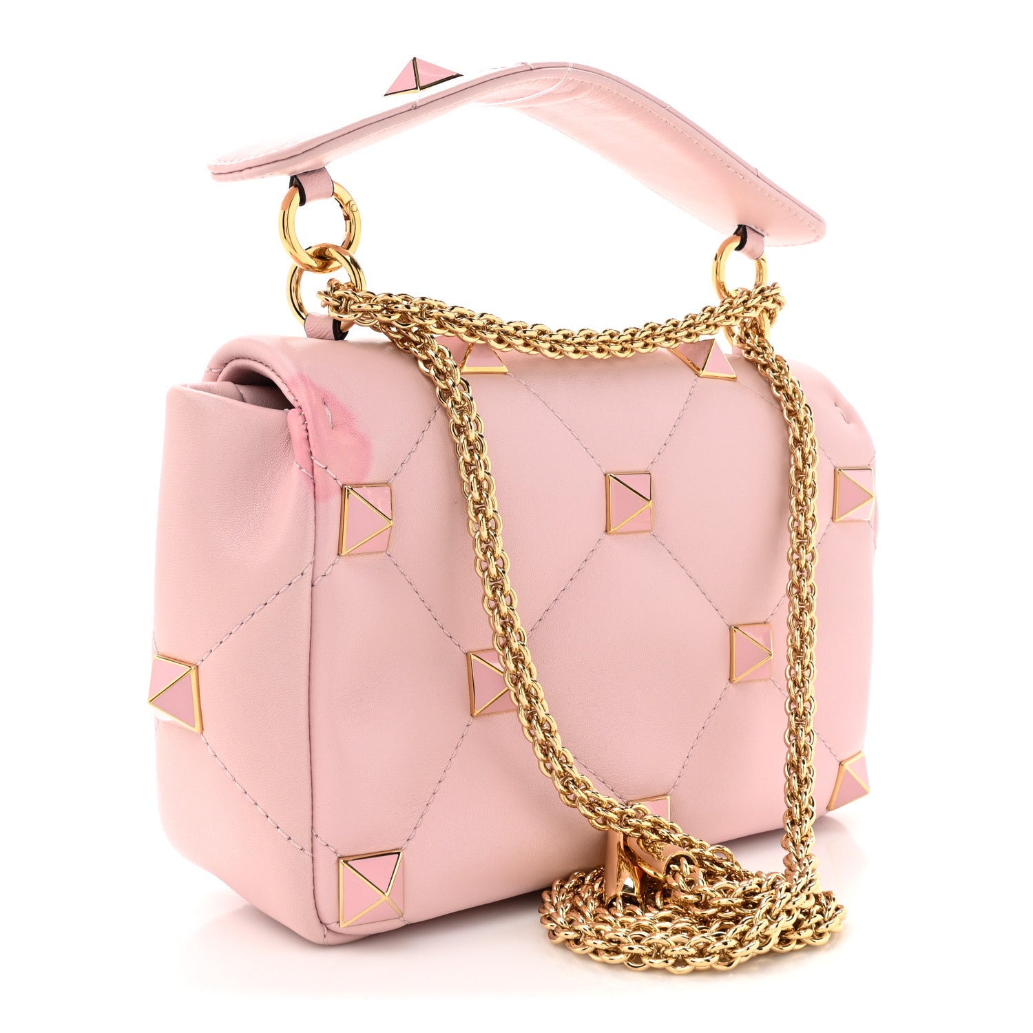 Valentino Garavani Nappa Enamel Medium Roman Stud Shoulder Bag Rose Quartz 3 of 11