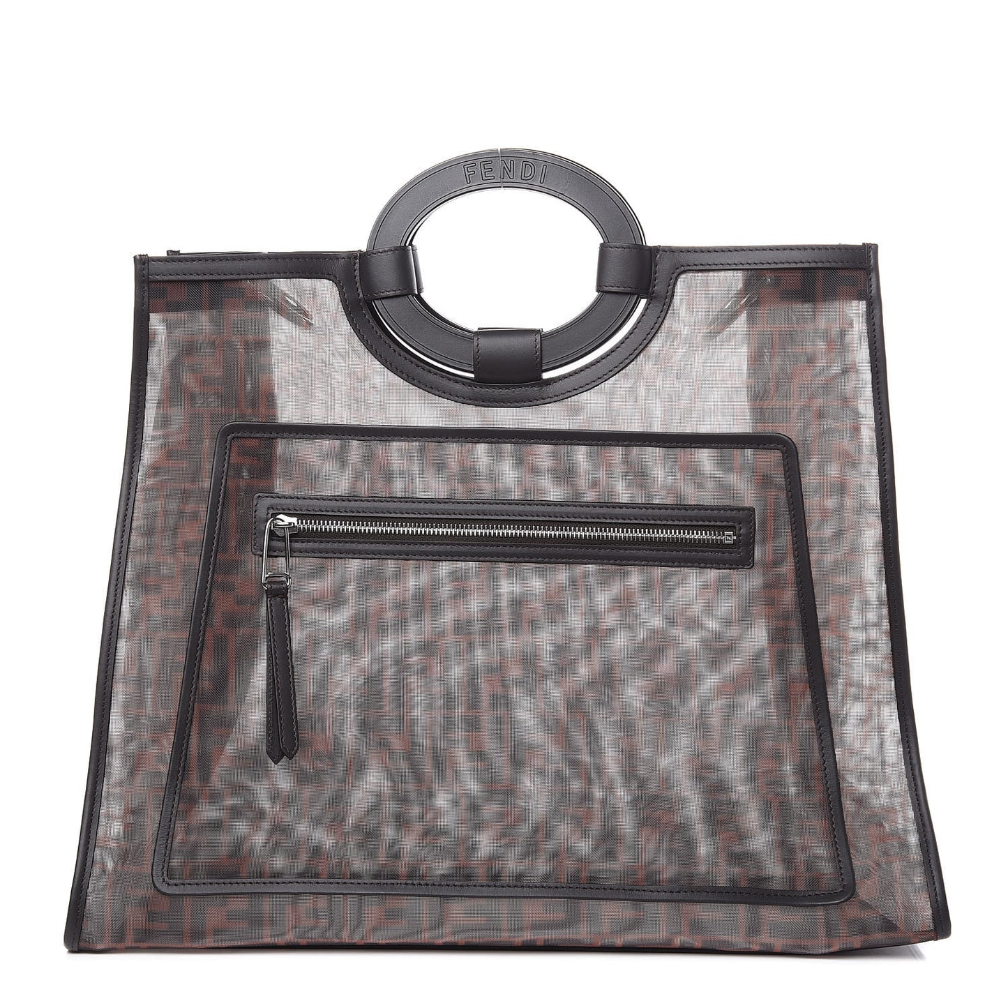 Mesh Vitello Century Cuoio FF 1974 Large Runaway Shopper Tote Marrone Black Ebano