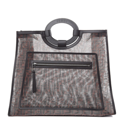 Fendi Mesh Vitello Century Cuoio FF 1974 Large Runaway Shopper Tote Marrone Black Ebano 1 of 10