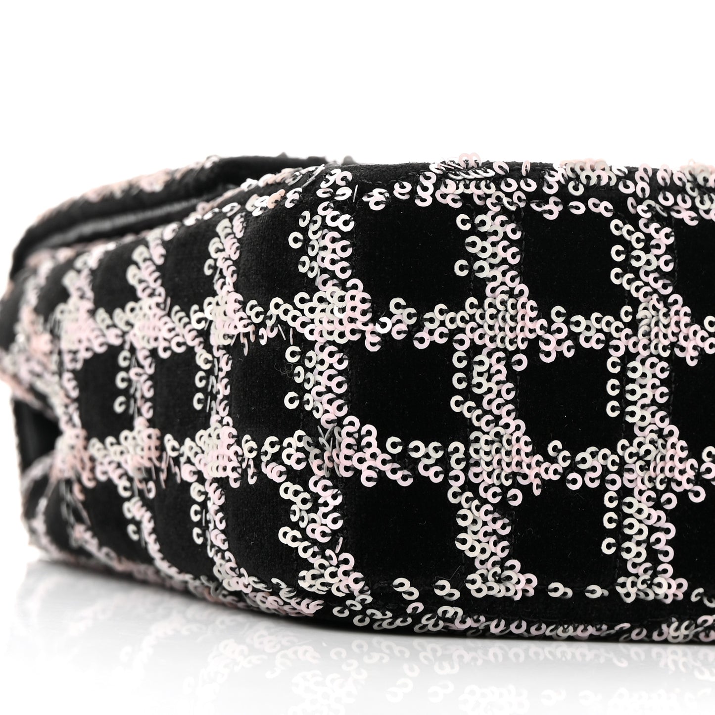 Velvet Sequin Mini Houndstooth Rectangular Flap Black Pink
