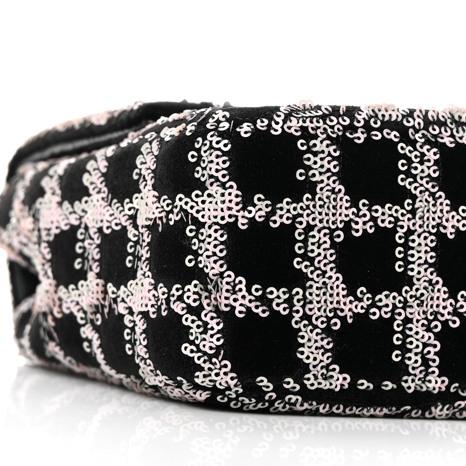 Chanel Velvet Sequin Mini Houndstooth Rectangular Flap Black Pink 8 of 10