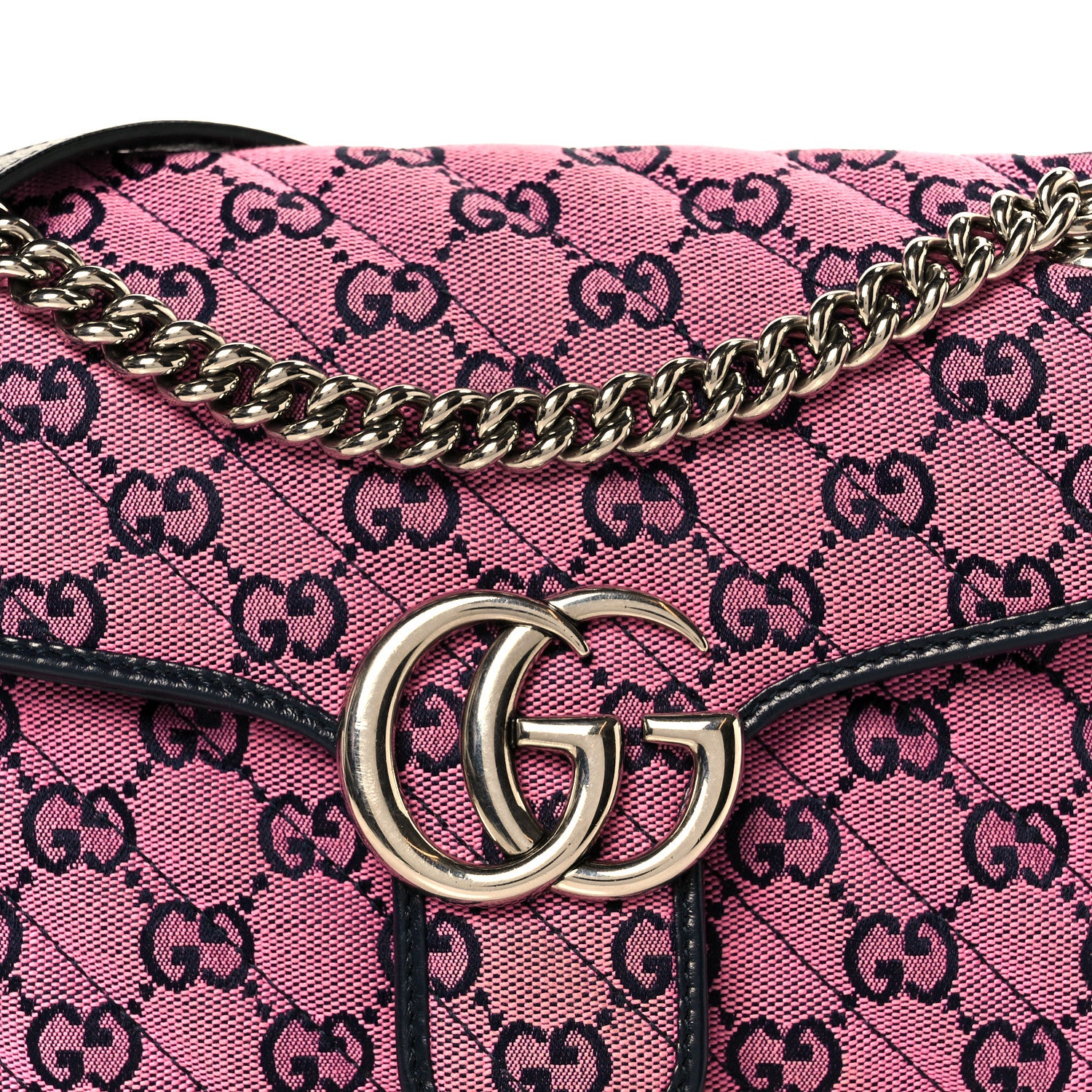 Gucci Monogram Multicolor Matelasse Diagonal Small GG Marmont Shoulder Bag Pink Blue 9 of 11