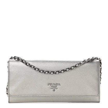 Prada Saffiano Metal Oro Chain Wallet Cromo 1 of 7