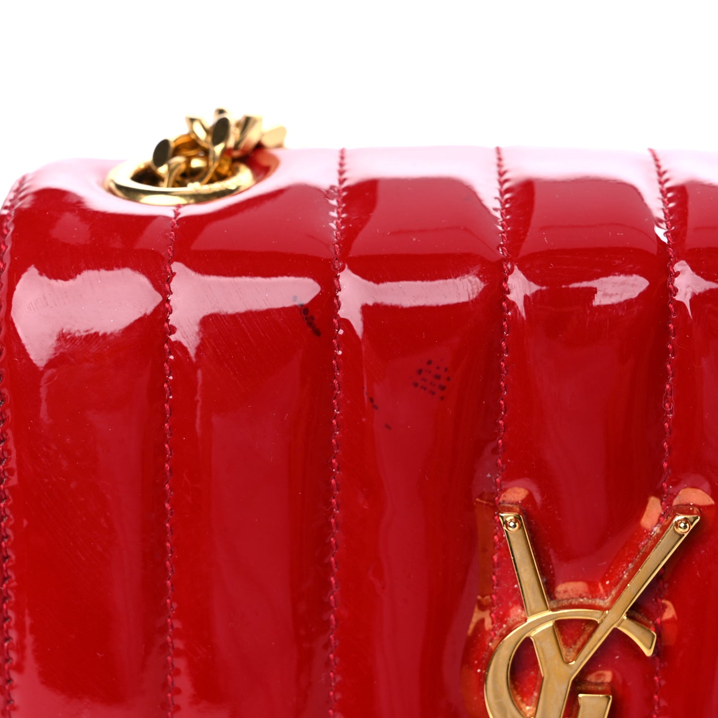Patent Matelasse Monogram Small Vicky Chain Bag Red