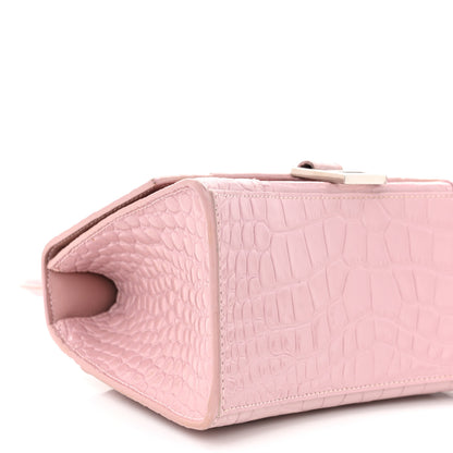 Balenciaga Shiny Calfskin Crocodile Embossed Small Hourglass Top Handle Bag Powder Pink 9 of 11