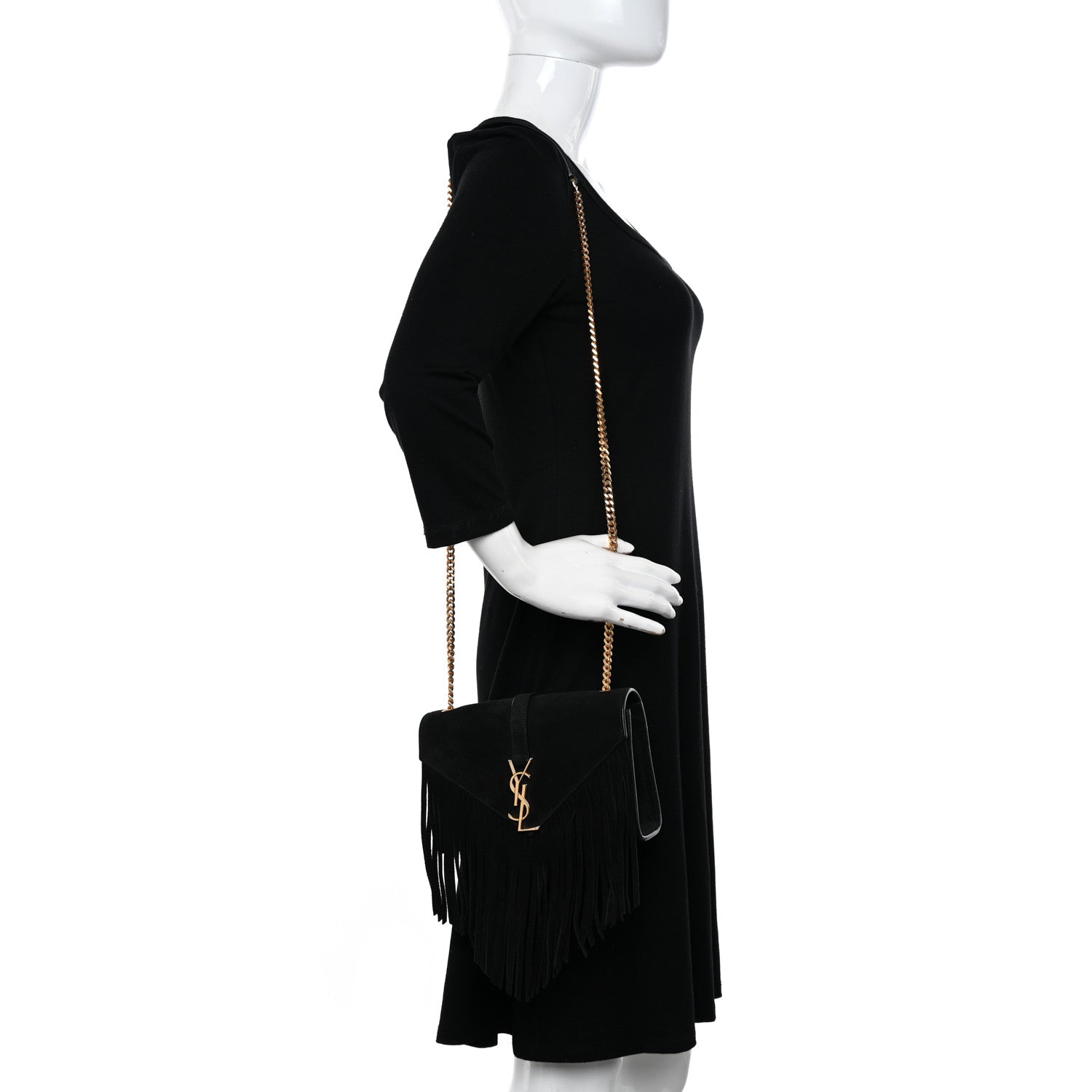 Saint Laurent Suede Fringe Small Monogram Satchel Black 2 of 11