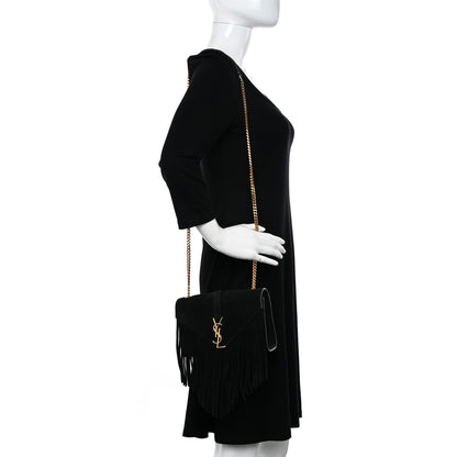 Saint Laurent Suede Fringe Small Monogram Satchel Black 2 of 11