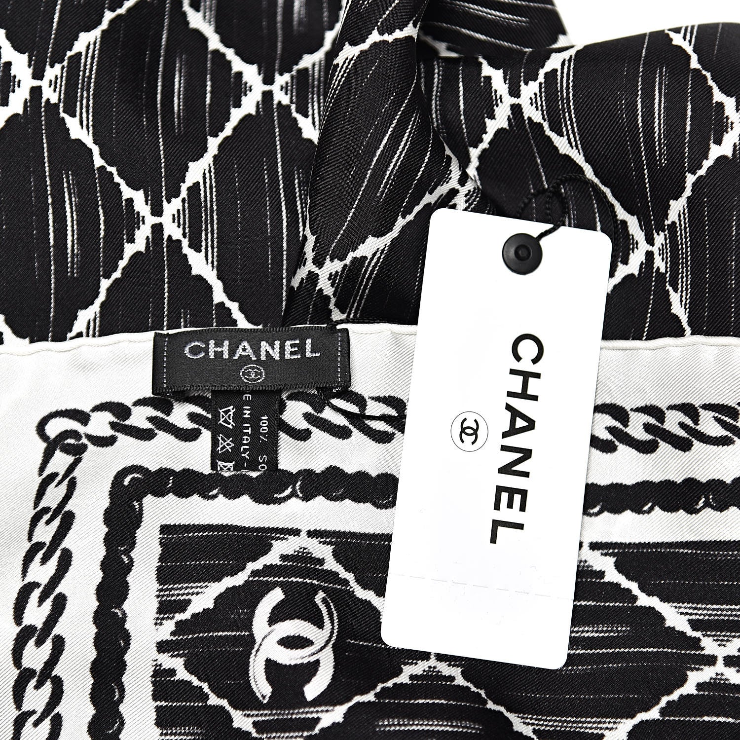 Chanel Silk Stole White Black 4 of 4