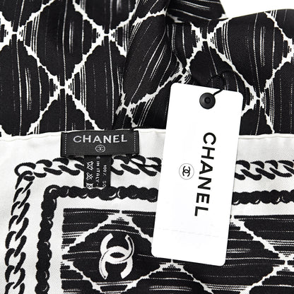 Chanel Silk Stole White Black 4 of 4